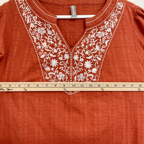 Noracora Women's Embroidered 3/4 Sleeve Tunic Blouse Orange XXL - Picture 8 of 11